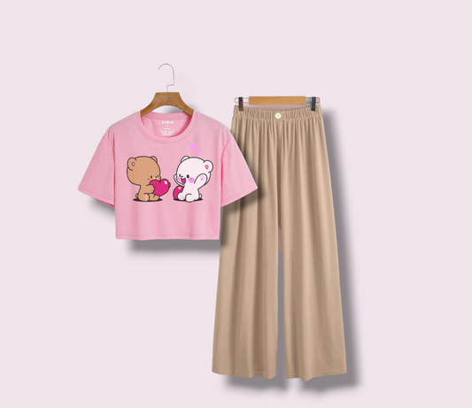 BEIGE FLAPPER - PINK CROP TEE PAIRS