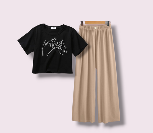 BEIGE FLAPPER - BLACK CROP TEE PINKEY PROMISE