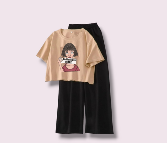 BLACK FLAPPER - BEIGE CROP TEE DO I LOOK LIKE I CARE