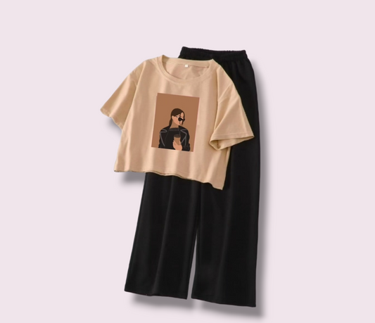 BLACK FLAPPER - BEIGE CROP TEE COFFEE GIRL