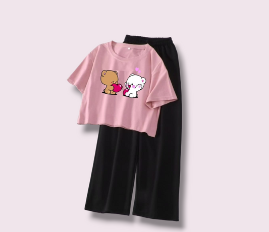 BLACK FLAPPER - PINK CROP TEE PAIRS