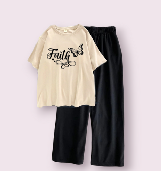 BLACK FLAPPER - BEIGE TEE FAITHY BUTTERFLY