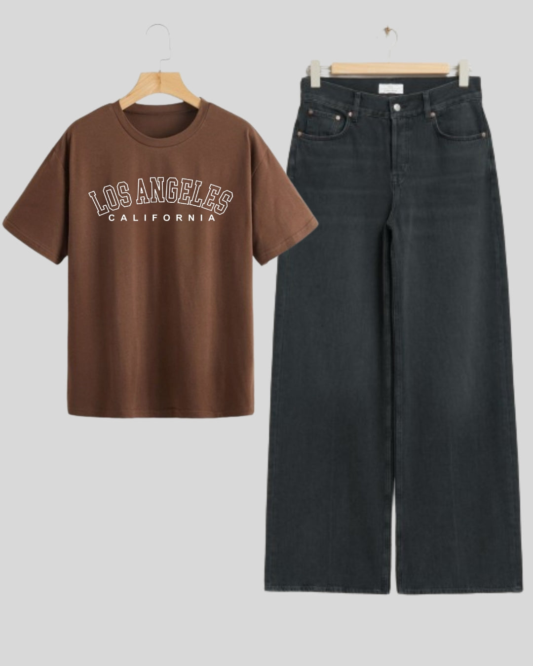 BLACK WIDE LEG JEANS - BROWN T-SHIRT LOSS ANGELES