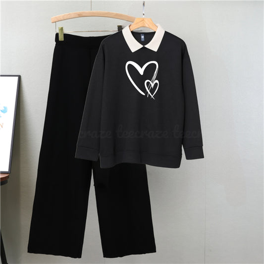 BLACK COLLAR SWEATSHIRT 2 HEARTS - BLACK FLAPPER