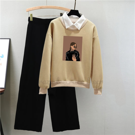 BEIGE COLLAR SWEATSHIRT COFFEE GIRL- BLACK FLAPPER