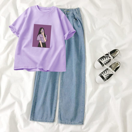 SKY BLUE WIDE LEG JEANS - LILAC T-SHIRT SELFIE GIRL