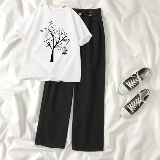 BLACK WIDE LEG JEANS - WHITE T-SHIRT NEW TREE