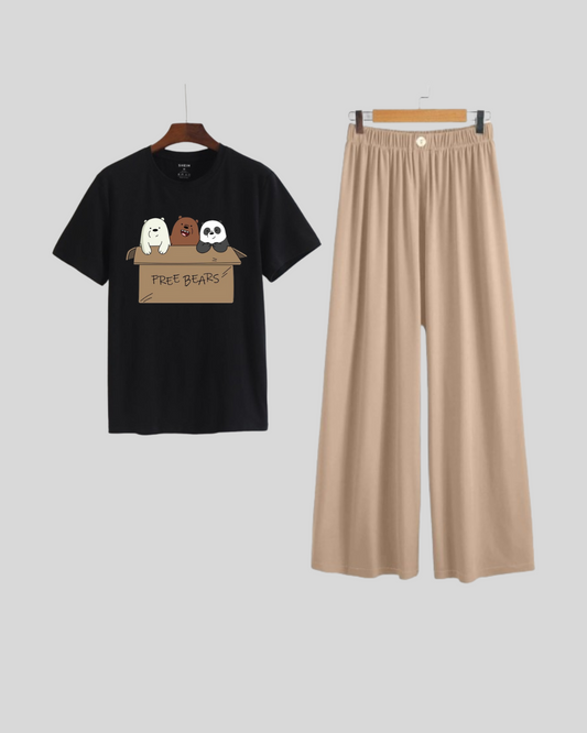 BEIGE FLAPPER - BLACK TEE FREE BEARS