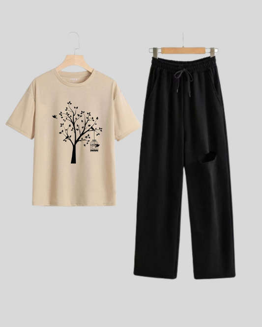 BLACK FLAPPER - BEIGE TEE NEW TREE