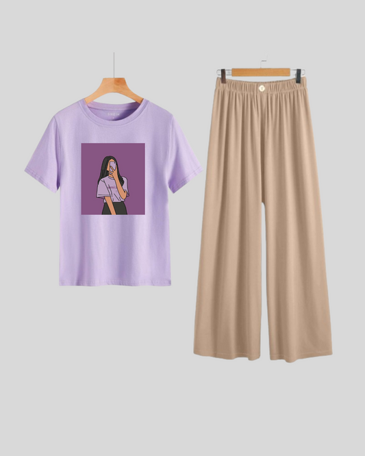 BEIGE FLAPPER - LILAC TEE SELFIE GIRL