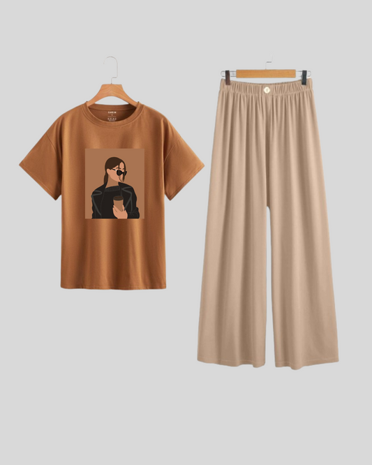 BEIGE FLAPPER - BROWN TEE COFFEE GIRL