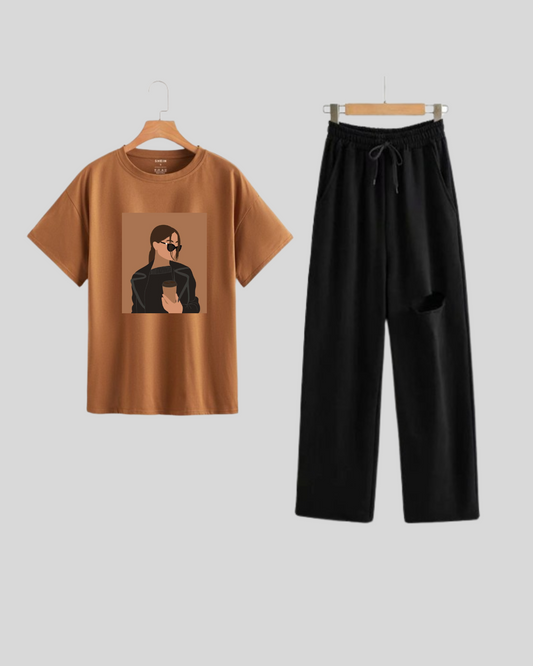 BLACK FLAPPER - BROWN TEE COFFEE GIRL