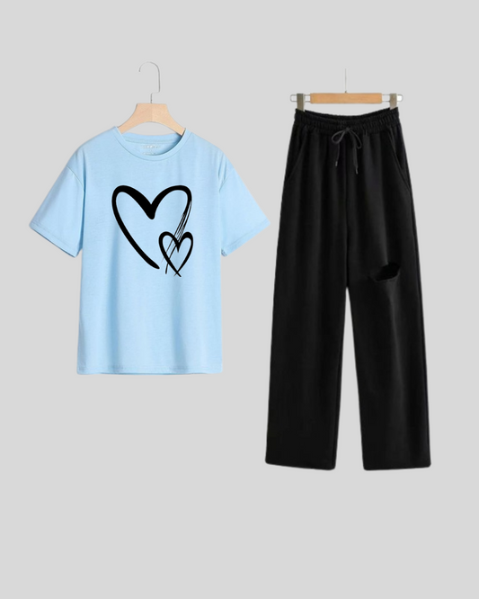 BLACK FLAPPER - SKY BLUE TEE 2 HEARTS