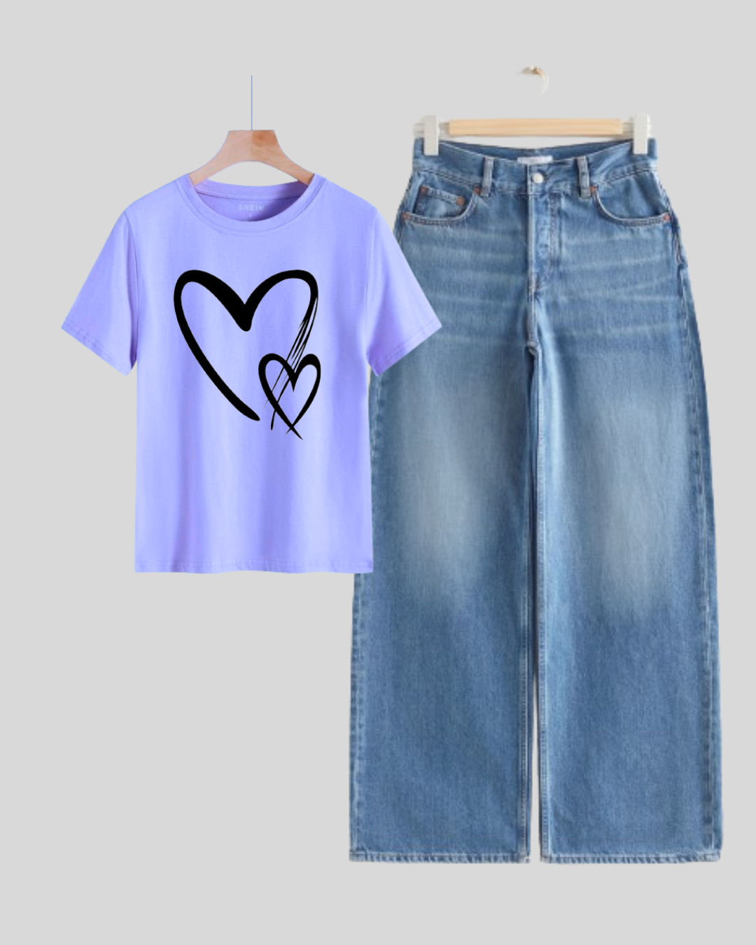 SKY BLUE WIDE LEG JEANS - SKY BLUE TEE SHIRT 2 HEARTS