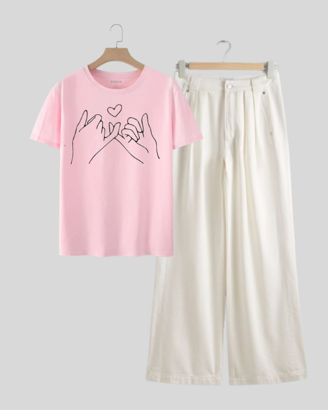 WHITE WIDE LEG JEANS - PINK TEE SHIRT PINKEYE PROMISE