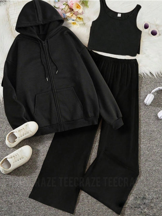 PACK OF 3 WINTER TRACKSUIT-BLACK ZIPPER BLACK FLAPPER BLACK INNER