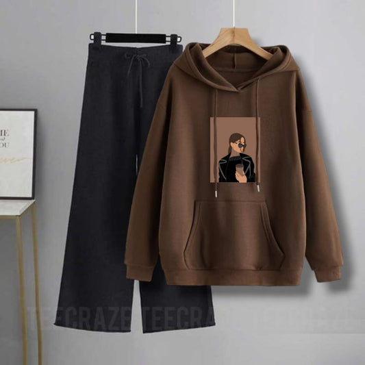 BROWN HOODIE COFFEE GIRL - BLACK FLAPPER