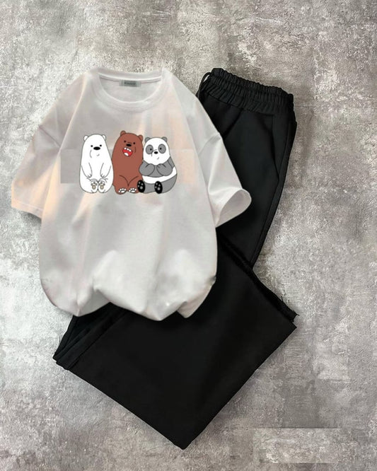 BLACK FLAPPER -WHITE TEE 3 BEAR