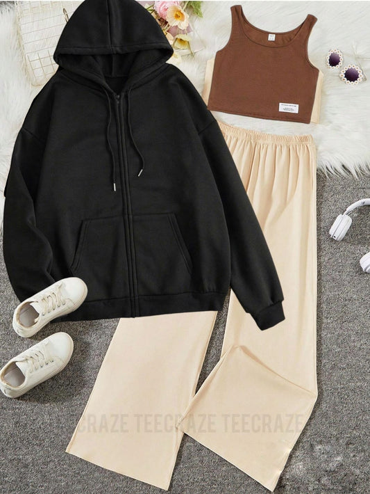 PACK OF 3 WINTER TRACKSUIT-BLACK ZIPPER BEIGE FLAPPER BROWN INNER