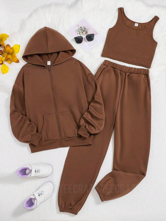 PACK OF 3 WINTER TRACKSUIT-BROWN ZIPPER BROWN TROUSER BROWN INNER