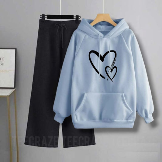 SKY BLUE HOODIE 2 HEARTS - BLACK FLAPPER