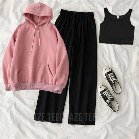 PACK OF 3 WINTER TRACKSUIT-PINK HOODIE-BLACK FLAPPER-BLACK INNER