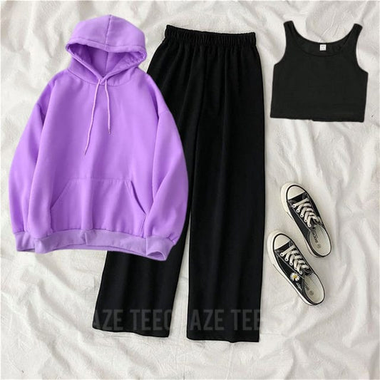 PACK OF 3 WINTER TRACKSUIT-LILAC HOODIE-BLACK FLAPPER-BLACK INNER