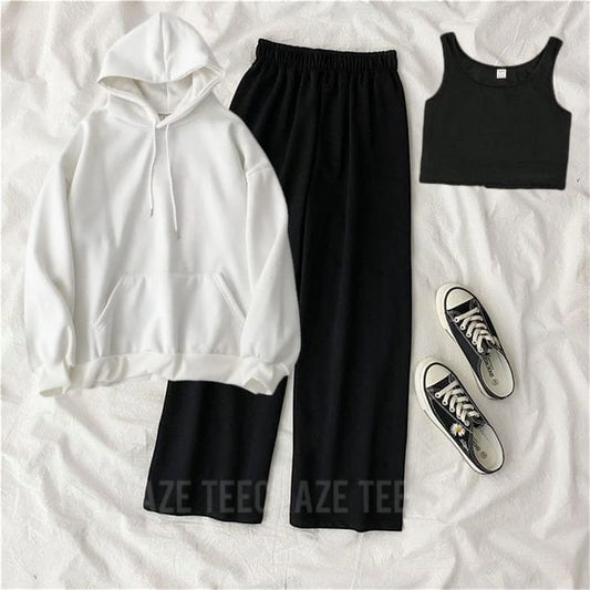 PACK OF 3 WINTER TRACKSUIT-WHITE HOODIE-BLACK FLAPPER-BLACK INNER