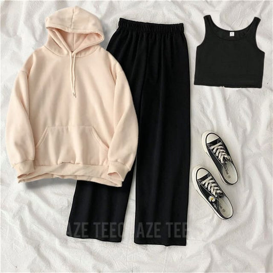 PACK OF 3 WINTER TRACKSUIT-BEIGE HOODIE-BLACK FLAPPER-BLACK INNER