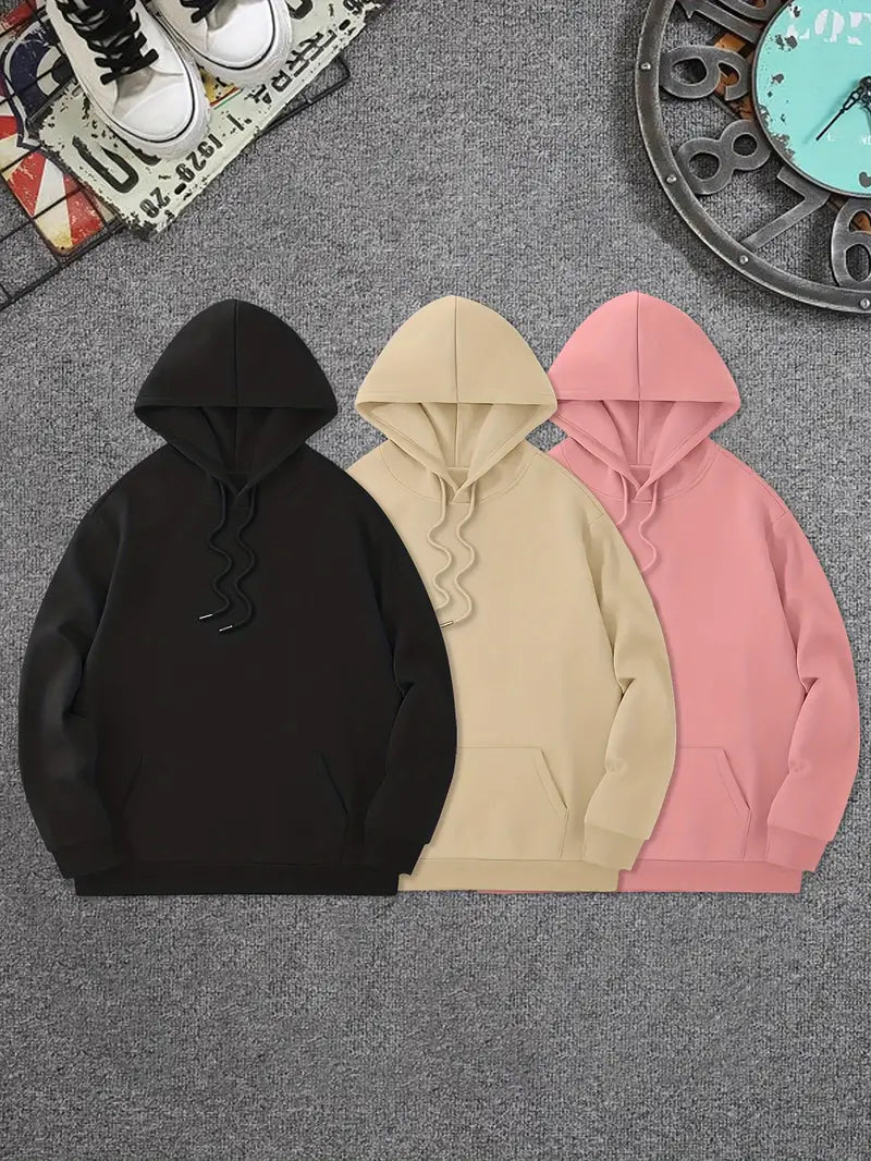 PACK OF 3 HOODIES BLACK - BEIGE - PINK