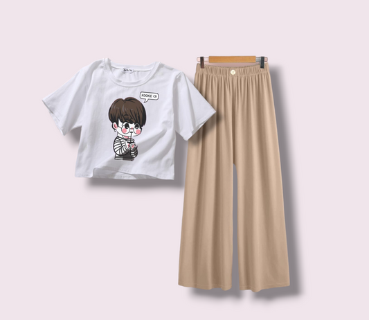 BEIGE FLAPPER - WHITE CROP TEE KOOKI